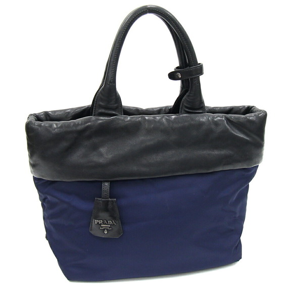 Prada Navy handbag nylon Blue black leather - Picture 1 of 8